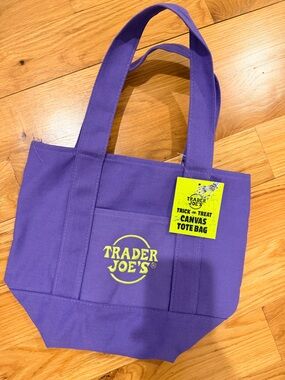 Trader Joe's Purple Canvas Tote with Yellow Logo